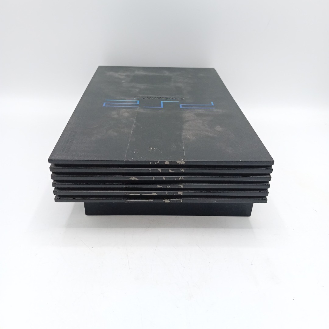 Top view of the black PlayStation 2 console.