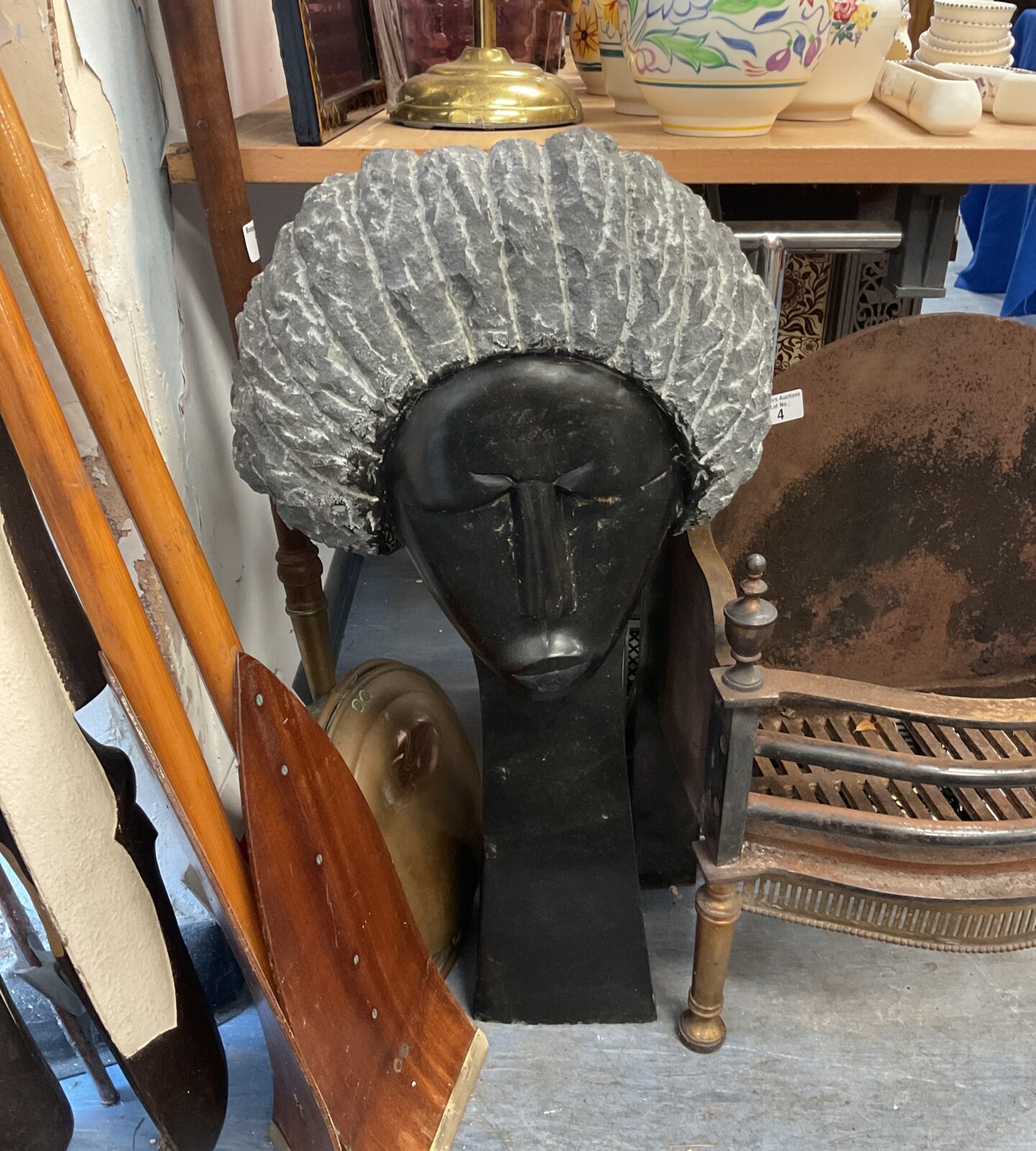 Large Zimbabwe Shona sculpture bust carved from stone.